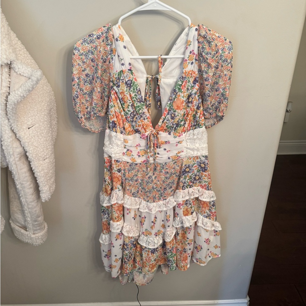 Floral Boho Dress with Lace Accents